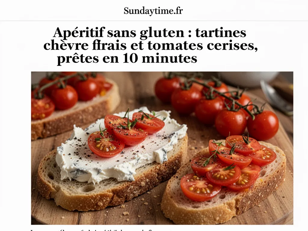 Apéritif sans gluten : tartines chèvre frais et tomates cerises, prêtes en 10 minutes