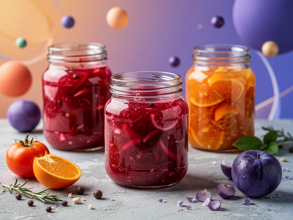 Bocaux de légumes fermentés faits maison sur un plan de travail